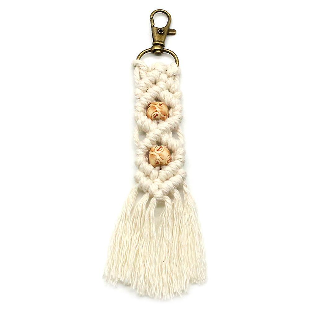 Mini Macrame Keychains Boho Macrame Bag Charms for Car Key,beige