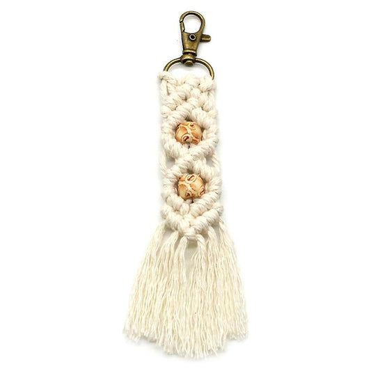 Mini Macrame Keychains Boho Macrame Bag Charms for Car Key,beige
