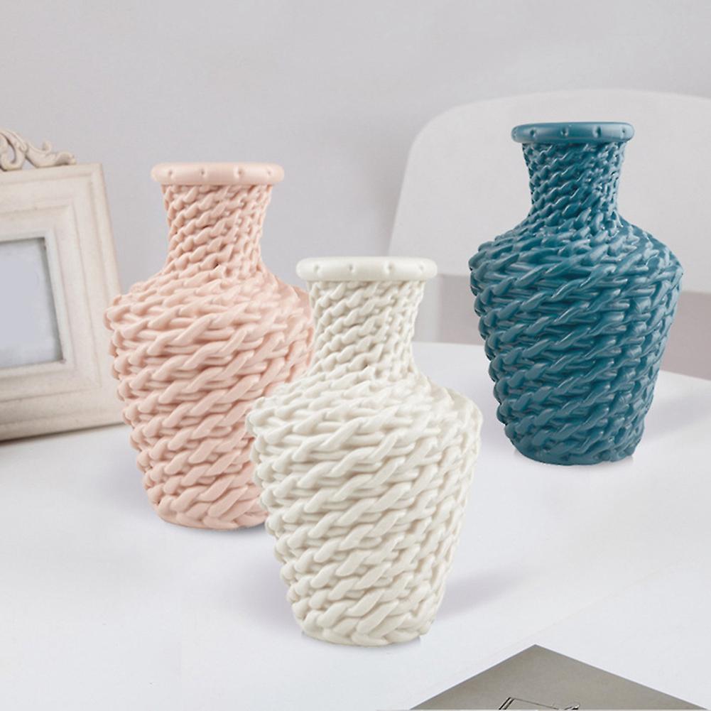Imitation Rattan Plastic Vases for Home Decor Ornaments(blue)