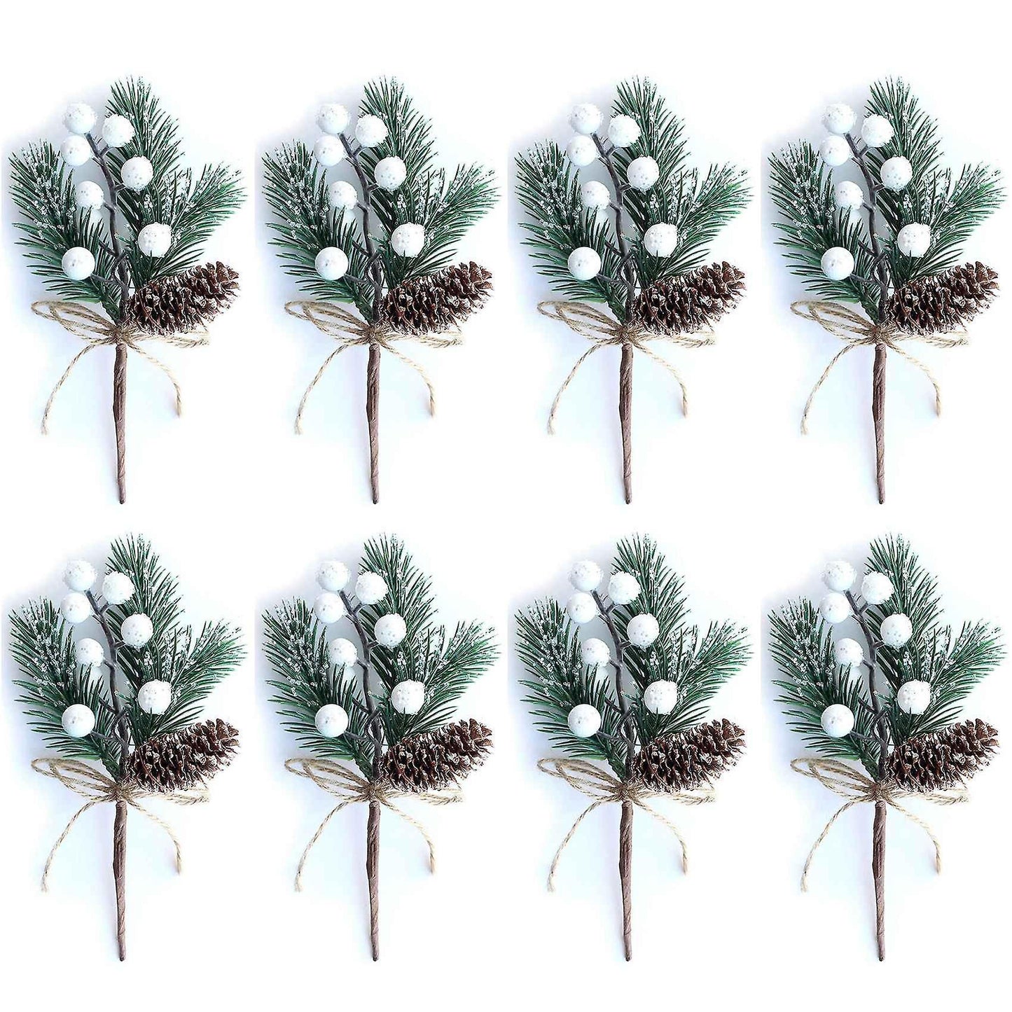 White Christmas Berries/berry Stems Pine Branches & Pine Cones