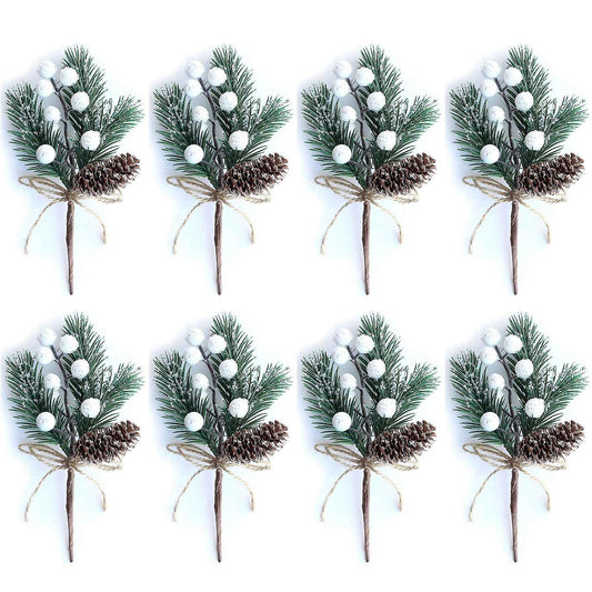 White Christmas Berries/berry Stems Pine Branches & Pine Cones