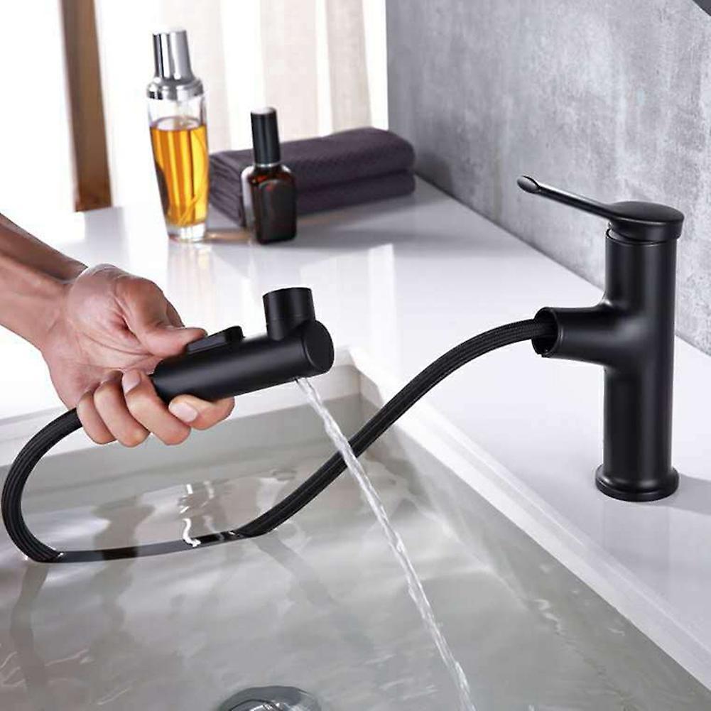 Deck Mounted Single Handle Pull Out Sink Mixer Tap Bathroom, Black