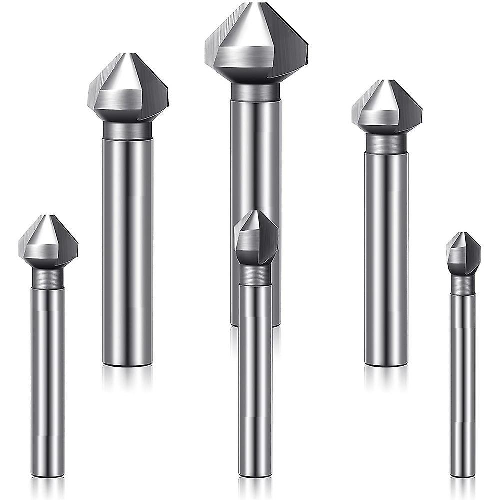 Countersink Drill Bit Set, 6pcs Hss 3 Flute 90 Degree Chamfering Tool
