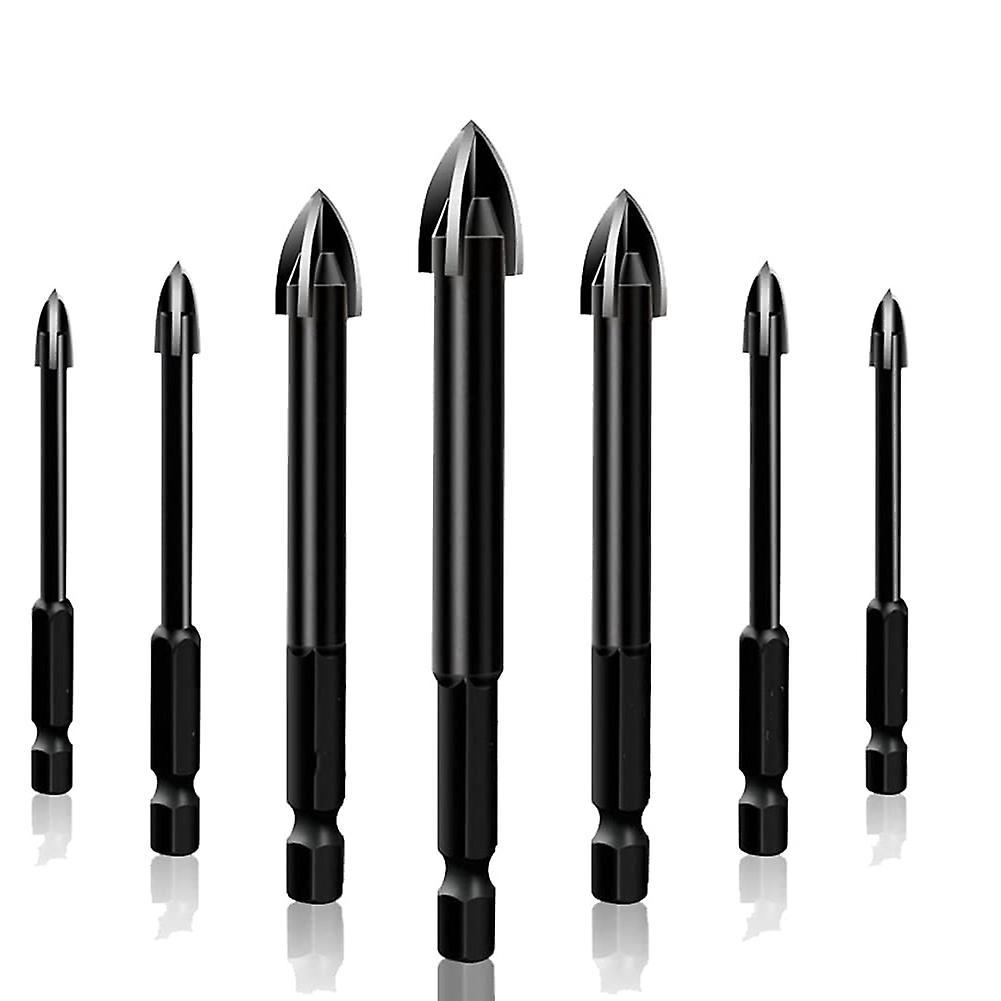 7 Piece Black Cross Triple-cornered Drill Bit Carbide Tip Spear Head