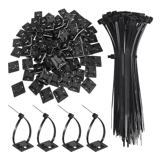 120 Pcs Black 8inch Zip Ties Cable Tie Holder, Cable Tie Holder