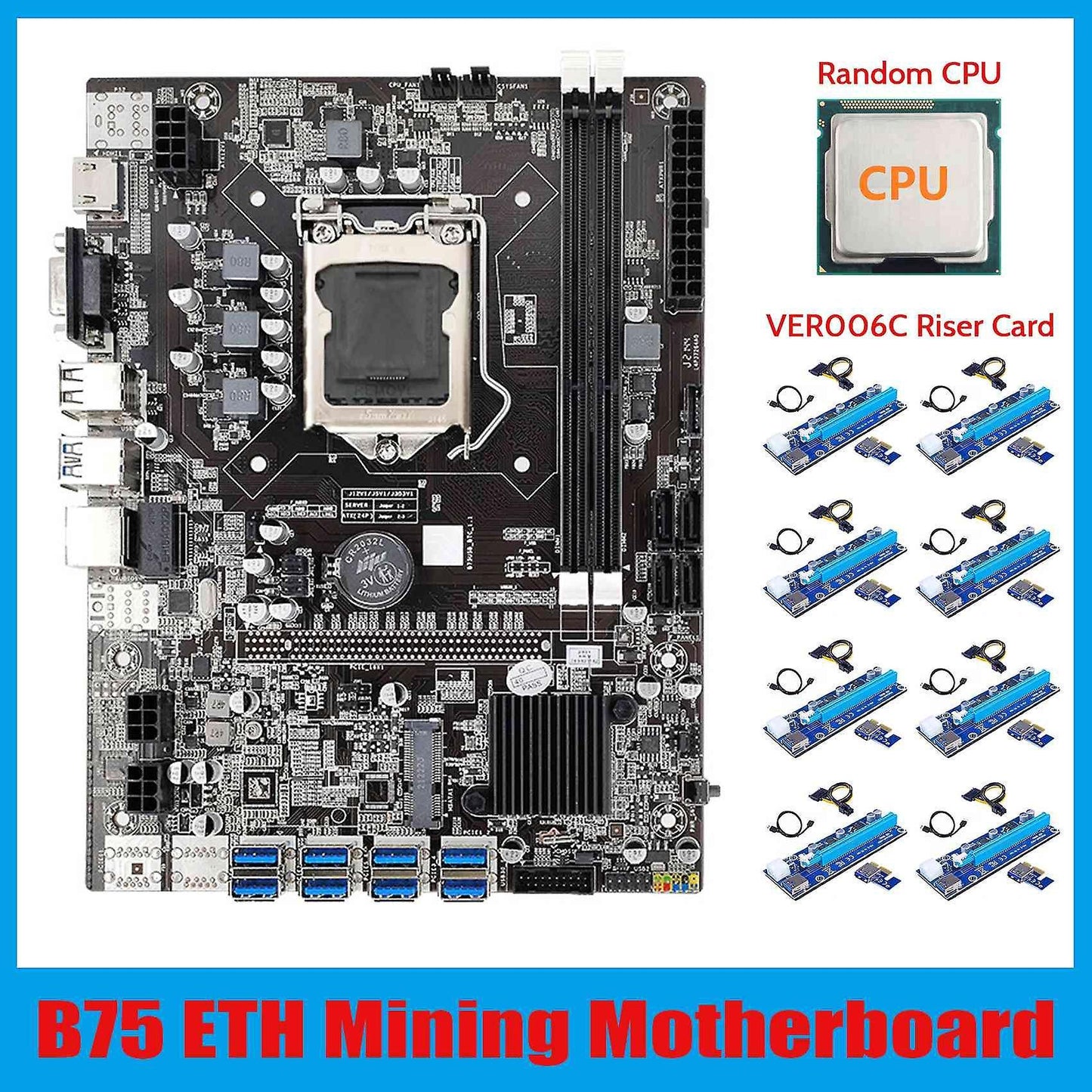 Btc B75 Mining Motherboard+cpu+8xver006c Riser Card Lga1155 Usb Ddr3