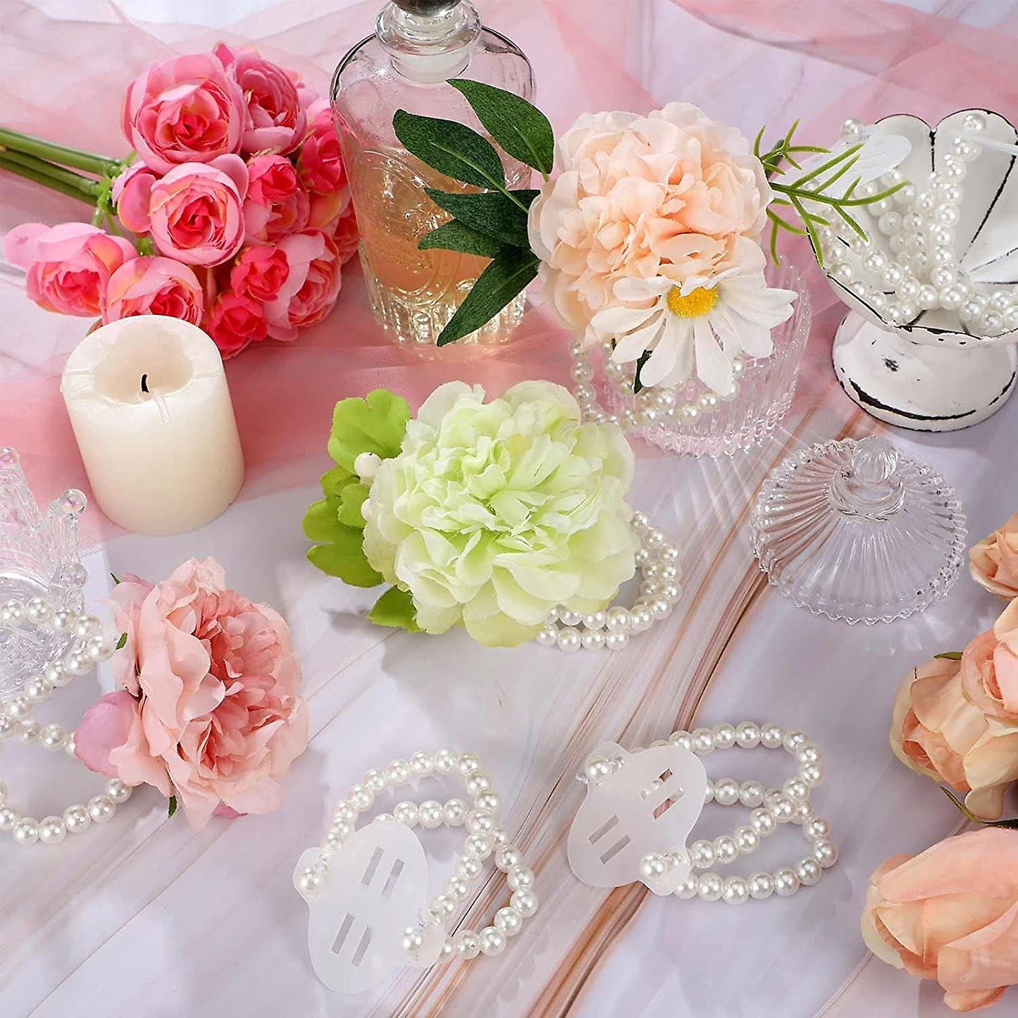 16pcs Elastic Pearl Wrist Bands Corsage Decor for Wedding Beach Party