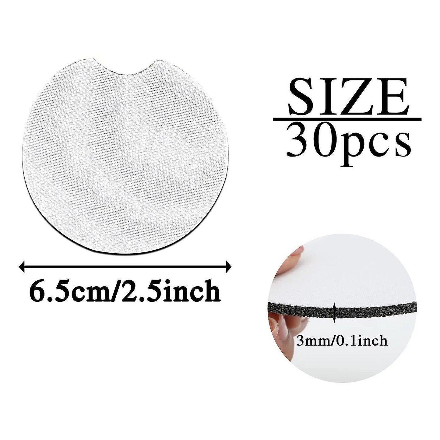 30pcs Sublimation Blank Car Coasters with Finger Notch for Diy Making