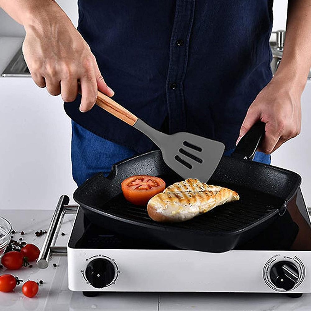 Silicone Slotted Spatula, Food Grade,bpa Free Wooden Handle Nonstick