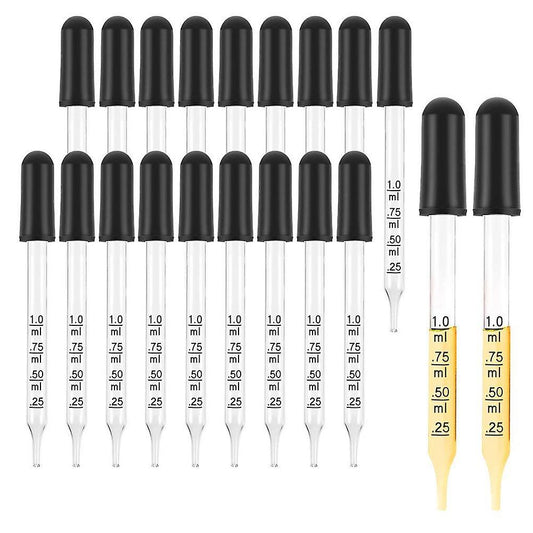 20pcs 1ml Glass Liquid Droppers, Eye Dropper Pipettes with Black