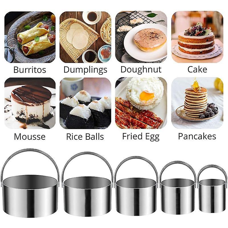 5 Pcs Biscuit Cutter with Handle - Stainless Steel Round Circle Donut