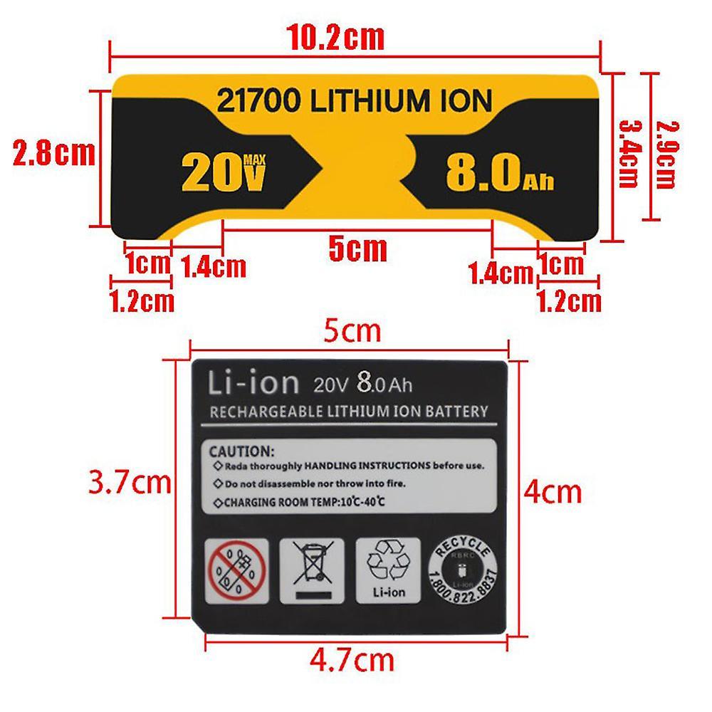 10 Pieces 10 X 21700 Li-ion Battery 8.0ah Sticker for Dewalt Battery