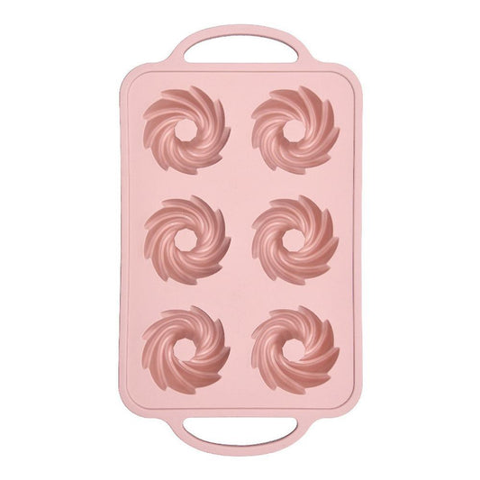 Mini Muffin 6-hole Silicone Round Mold Diy Tool 32.2x18cm(pink)