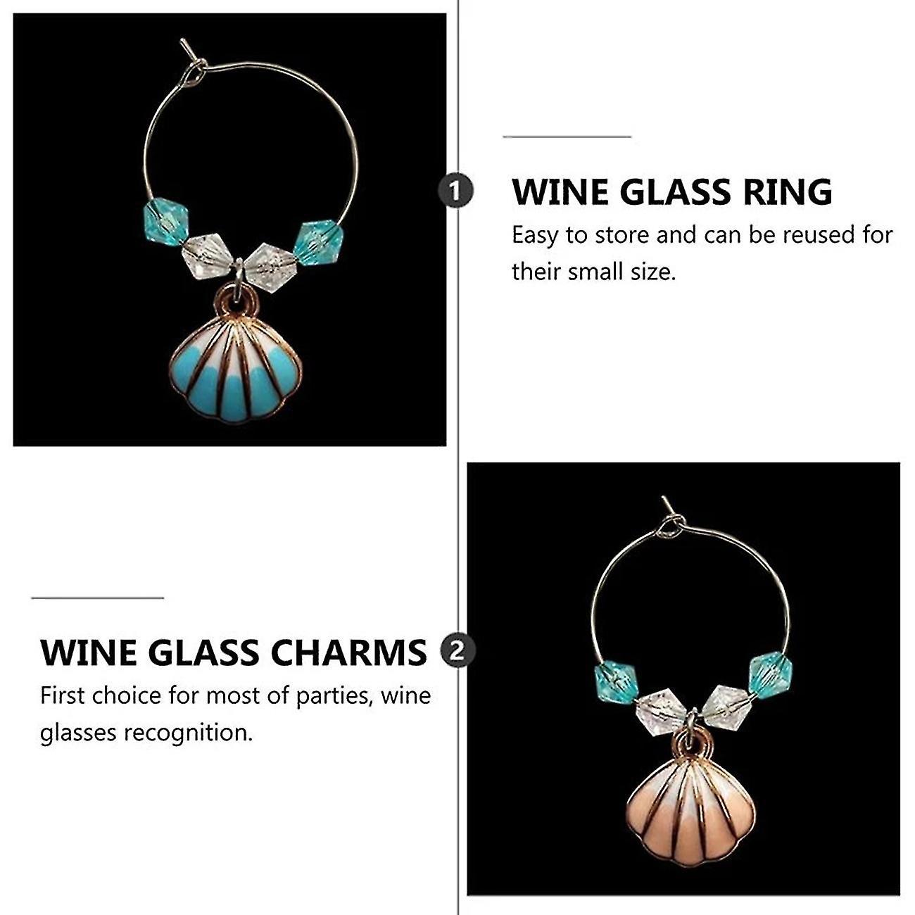 6pcs Wine Glass Cup Rings Ocean Style Markers Party Glass Pendant