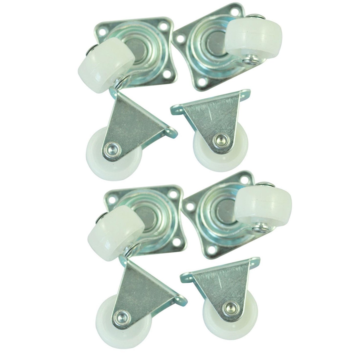 4pcs 1 Inch Plastic Wheel Rectangle Top Plate Fixed Swivel Caster Set