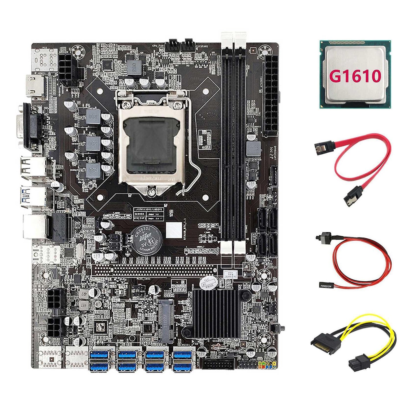 Motherboard+ Cpu+sata 15pin to 6pin Cable+sata Cable+switch Cable