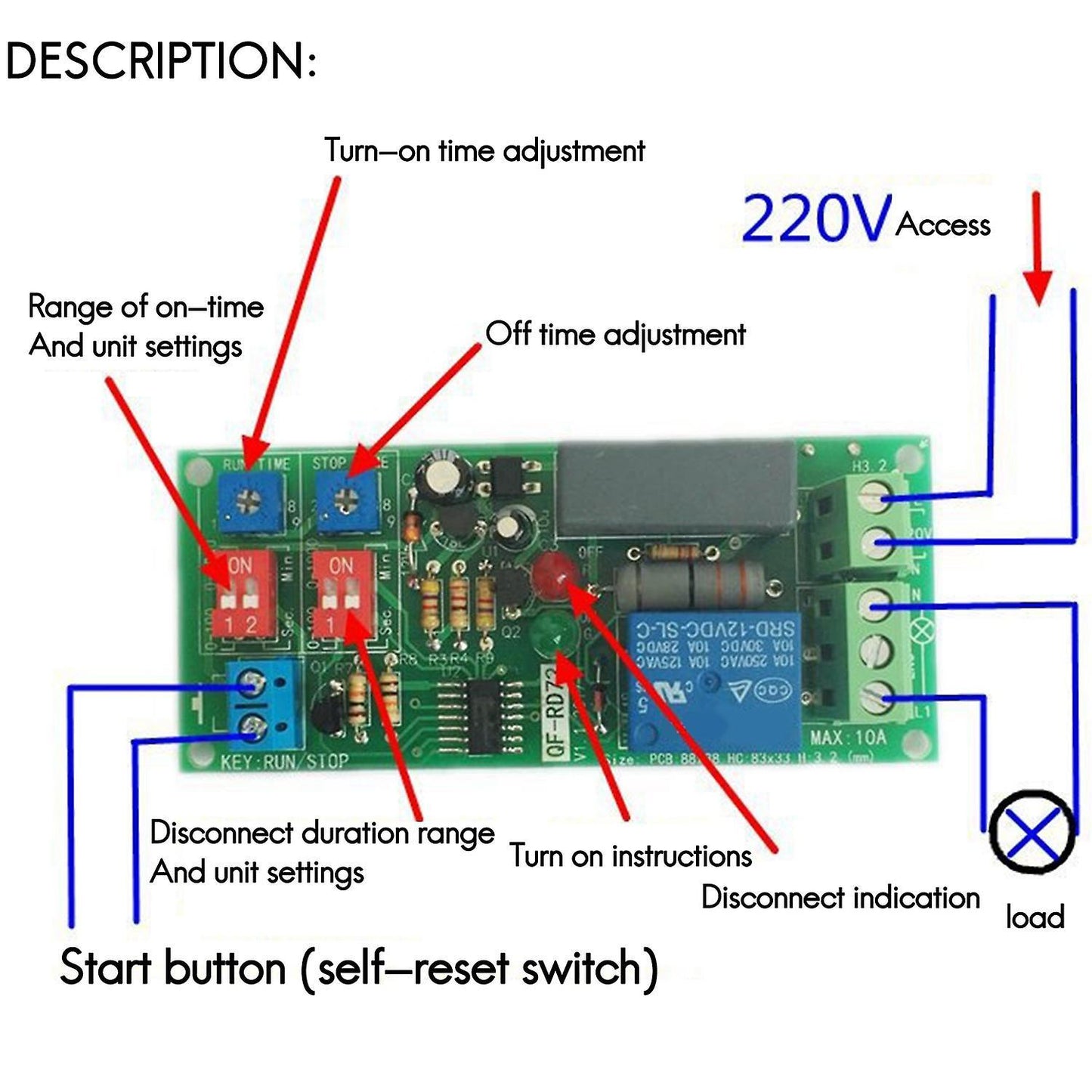 Dual Time Adjustable Cycle Delay Timing Relay Repeat On Off Switch