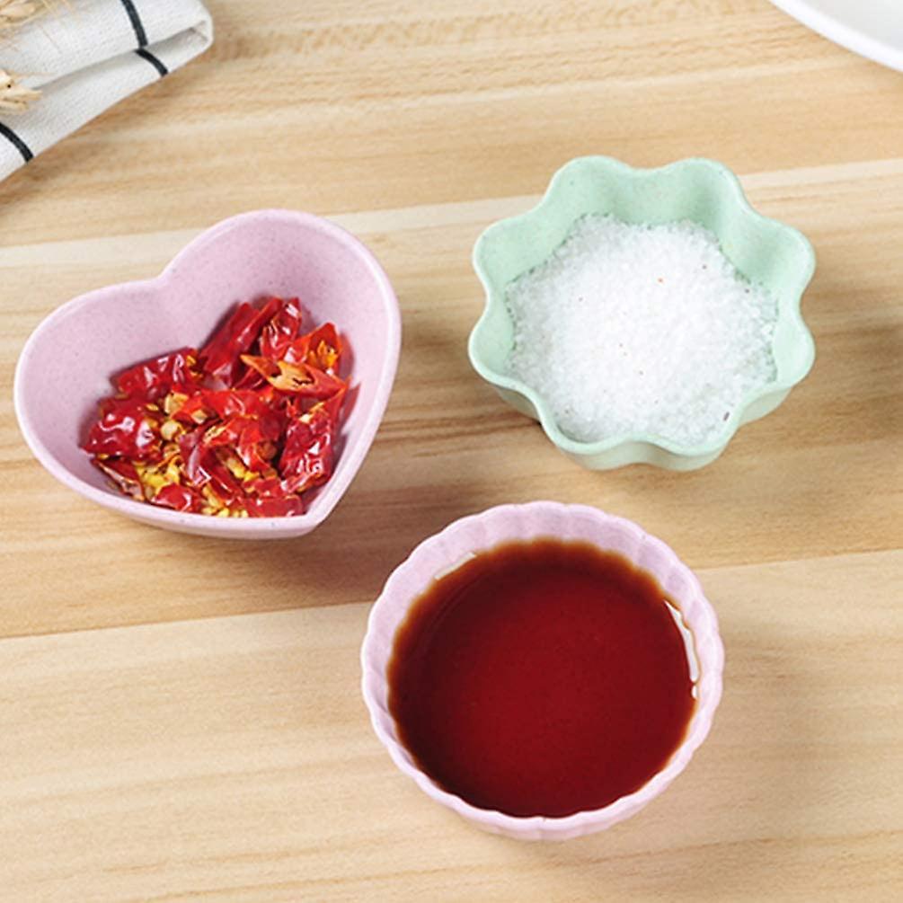 16pcs Wheat Straw Pickles Leaf Heart Round Mustard Tomato Sauce Bowl
