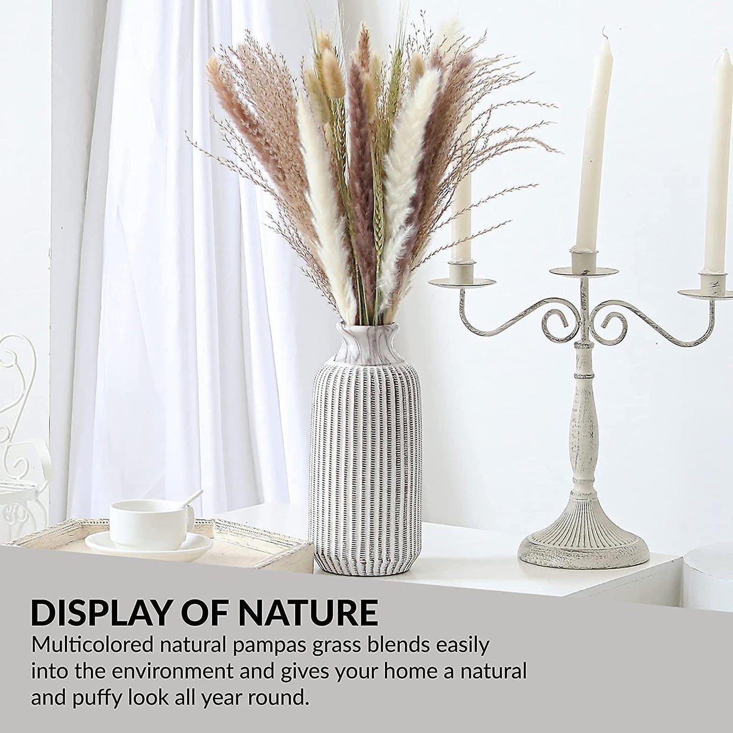 40pieces 45cm Natural Dried White Bunny Dust Pampas Grass Plant Decor