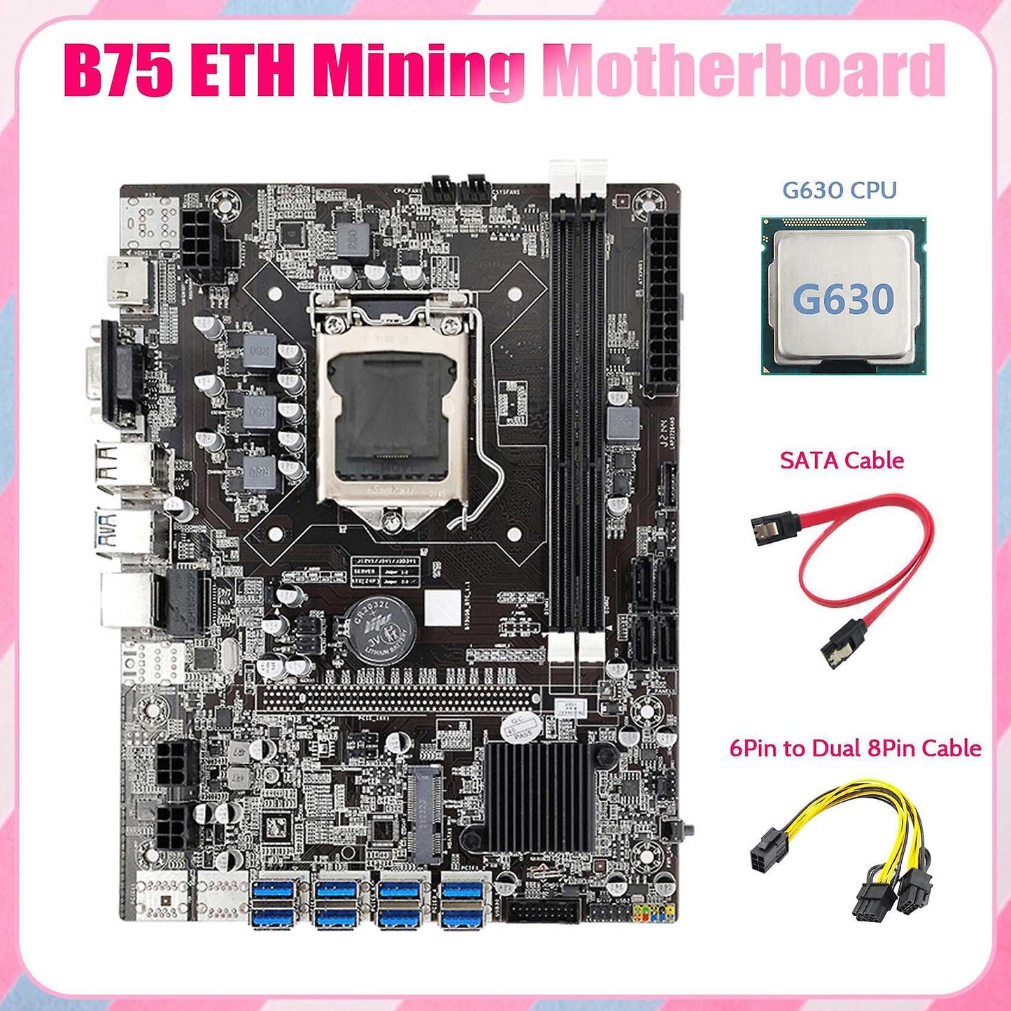 B75 Eth Mining Motherboard 8xpcie Usb Adapter+g630 Cpu+6pin