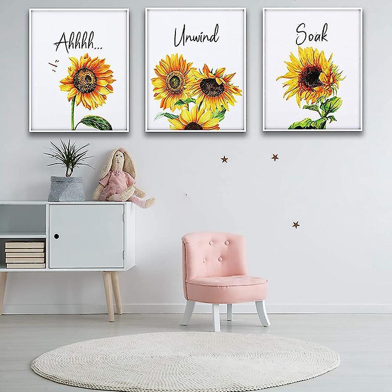 6 Pieces Sunflower Bathroom Decor Relax Soak Unwind Wall Painting Art