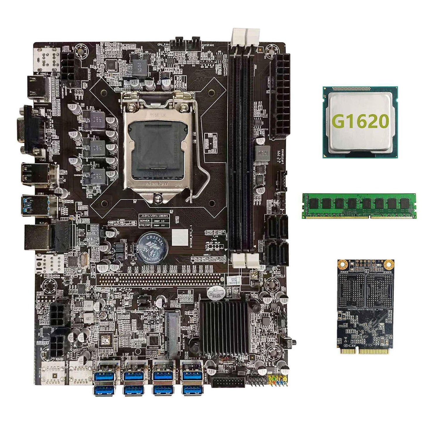 Mining Motherboard+g1620 Cpu+ddr3 4gb 1600mhz Ram+128g Msata Ssd