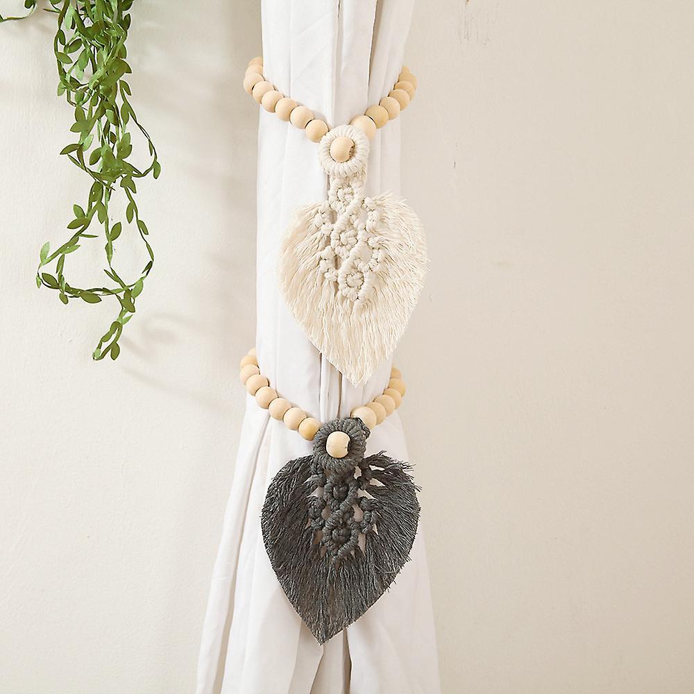 2pcs Wooden Beads Cotton Rope Woven Curtain Door Curtain Straps
