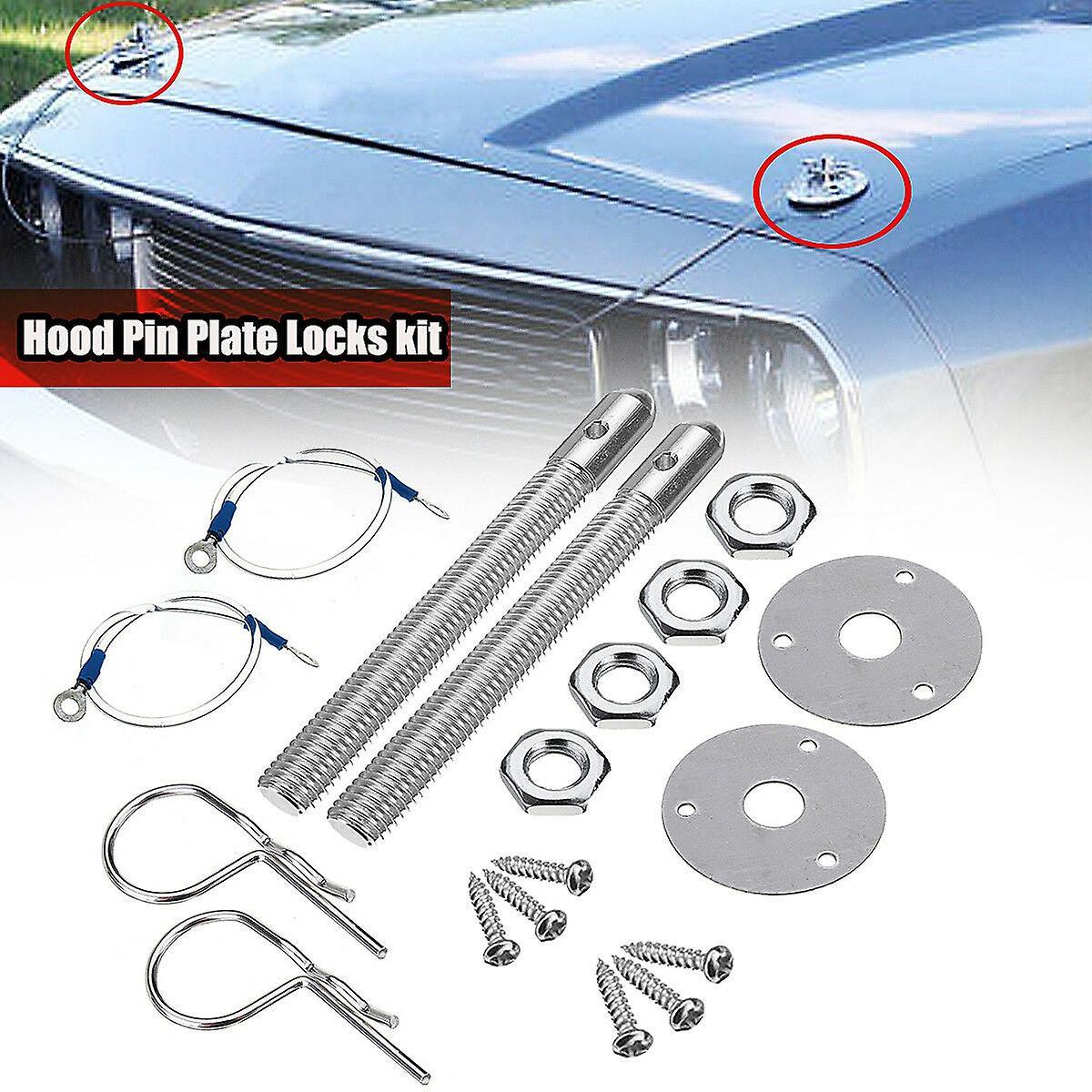 Universal Mount Bonnet Hood Pin Lock Latch Kit Racing Alloy Silver