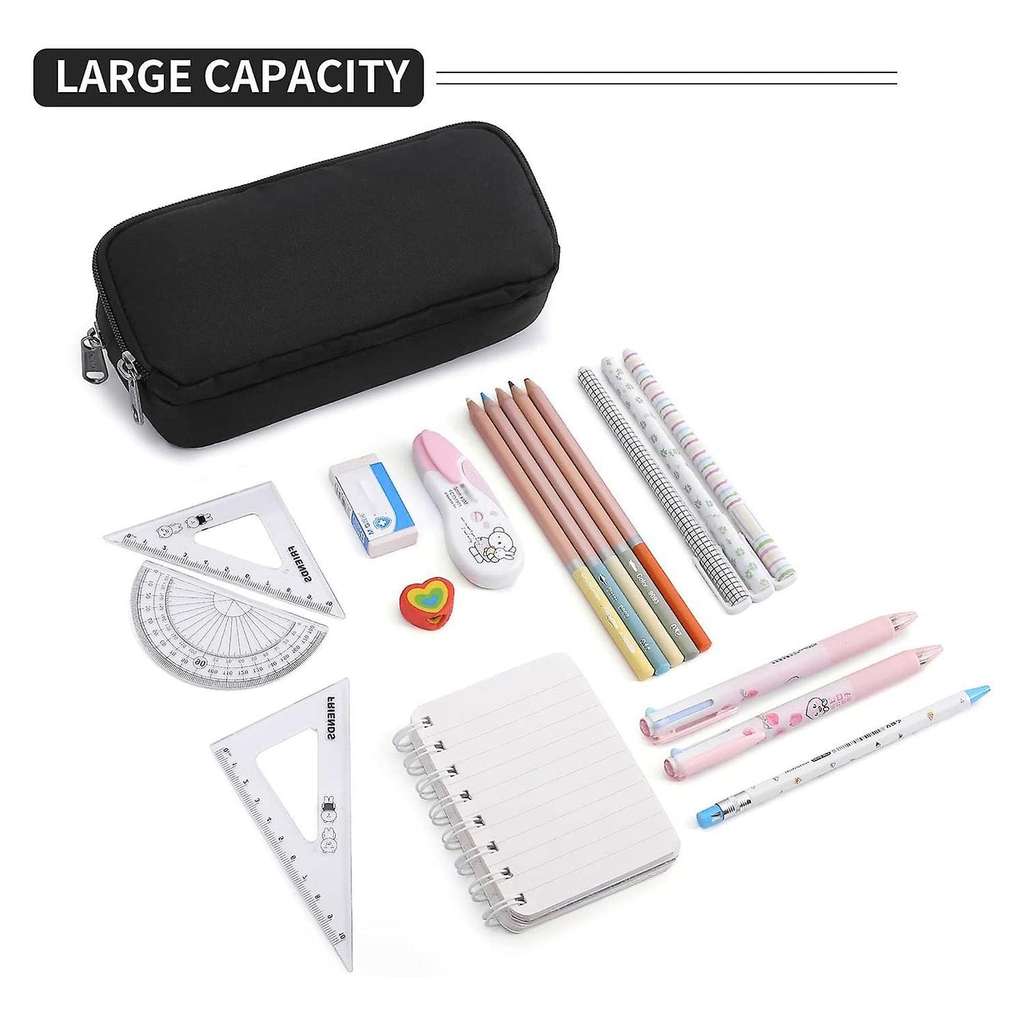 Big Capacity Pencil Case Oxford Storage Pouch Marker Pen Case Black