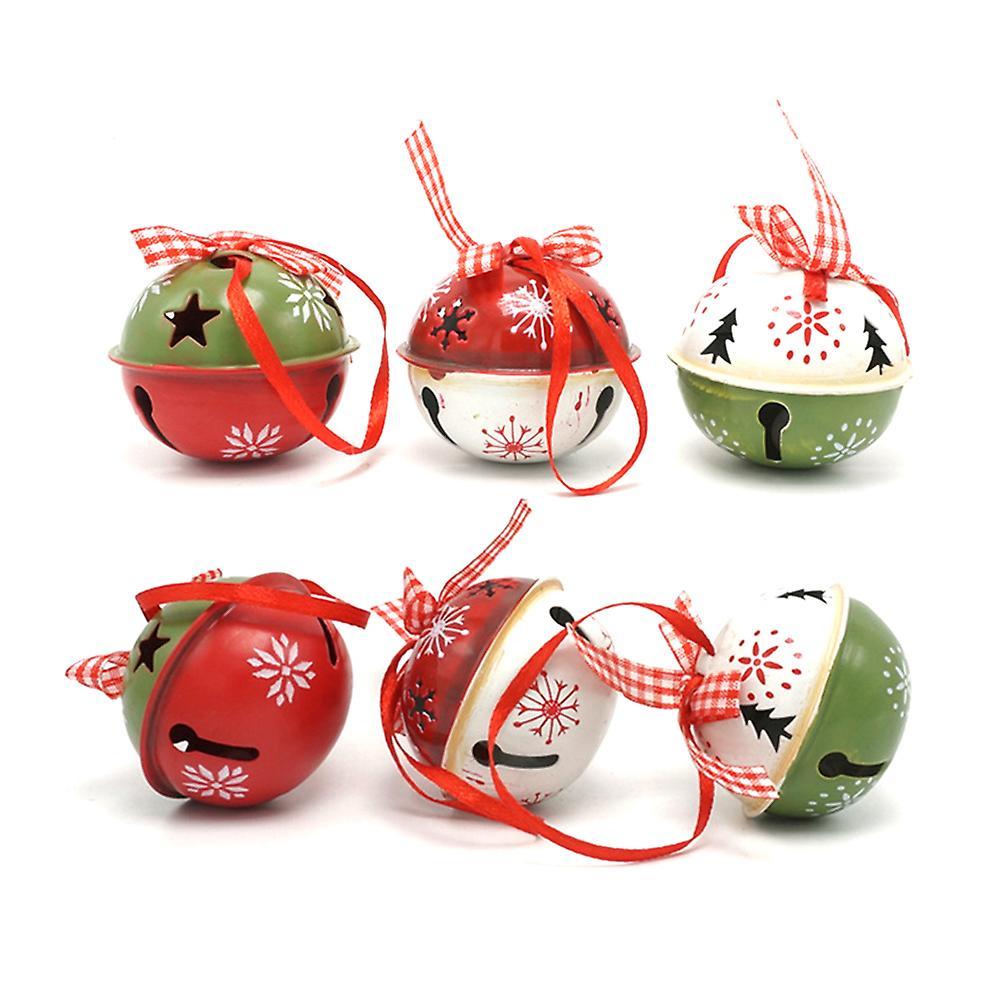 6pcs Christmas Decoration Red Green White Metal Jingle Bell B