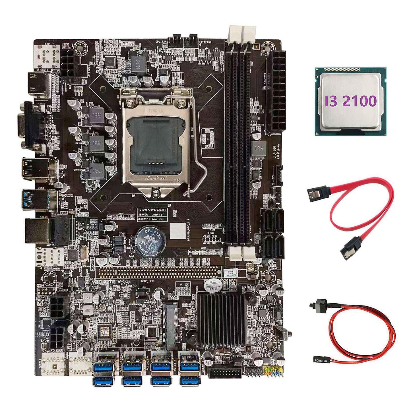 B75 Btc Mining Motherboard+i3 2100 Cpu+sata Cable+switch Cable Usb
