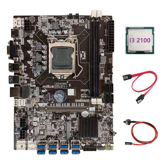 B75 Btc Mining Motherboard+i3 2100 Cpu+sata Cable+switch Cable Usb