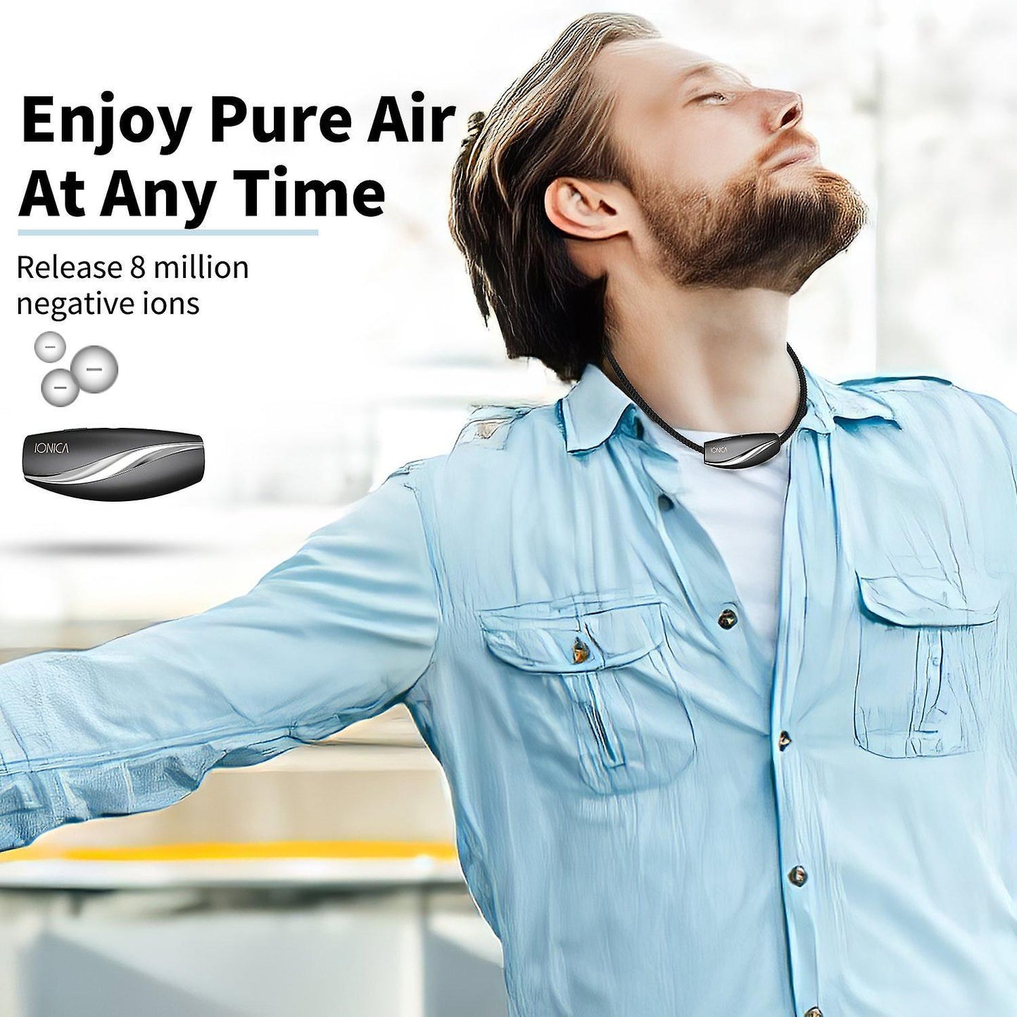 8 Million Negative Ion Mini Wearable Necklace Neck Air Purifier Green
