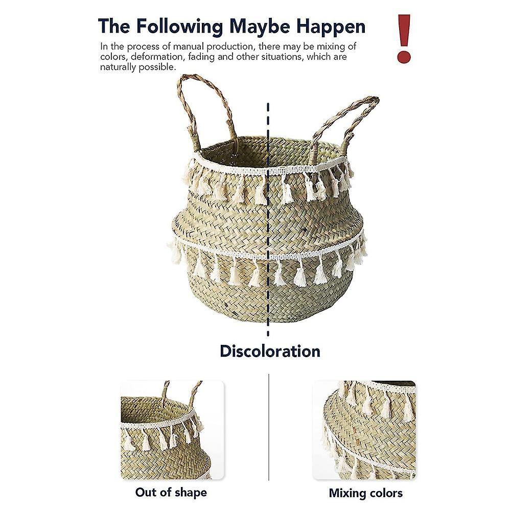 Plant Basket with Tray,tassel Macrame Woven Seagrass Baskets Decorate