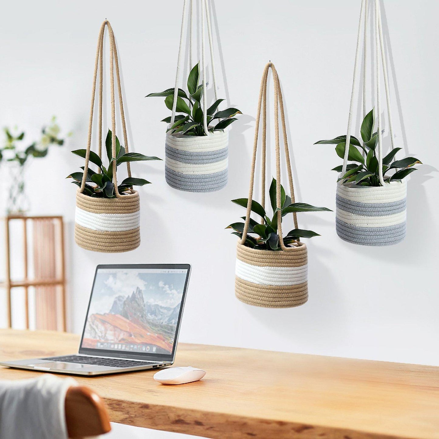 Hanging Planter Woven Plant Basket Indoor Up to 7inch Flower Pot, A