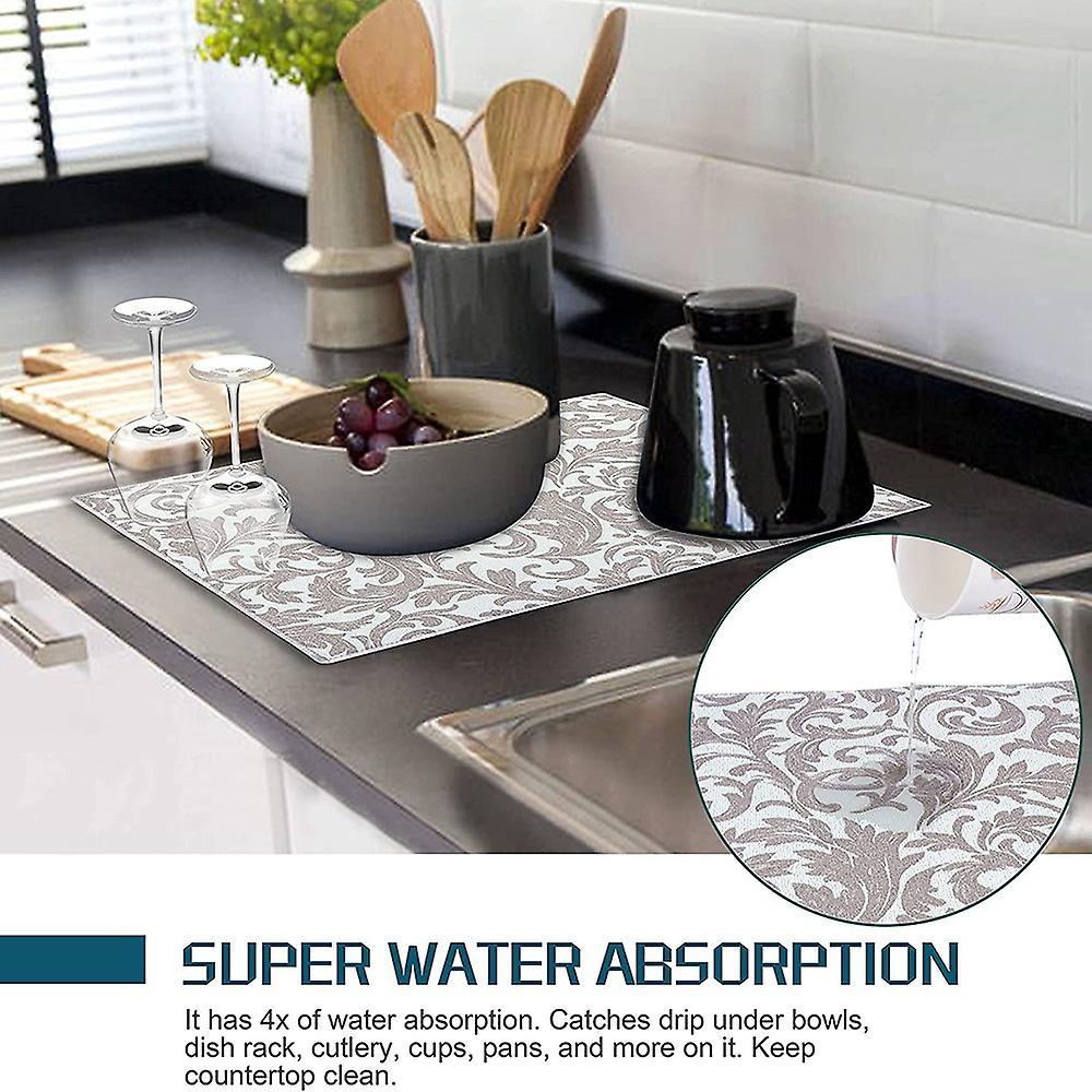 Washable Dish Drying Mats for Kitchen Counter Large (grey Vine)