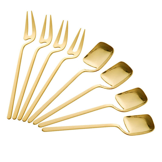 Stainless Steel Long Handle Fruit Appetizer Forks and Spoons Set D