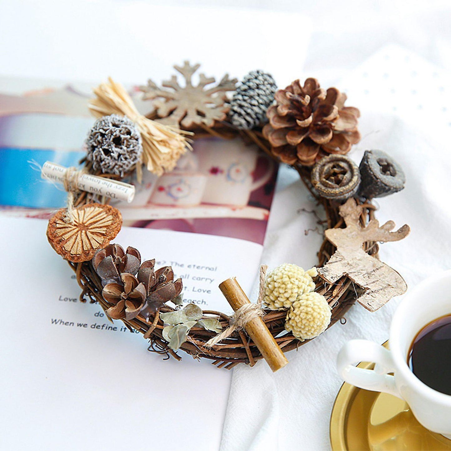 Christmas Ornaments Xmas Wreath Rattan Garland for Home Decorative