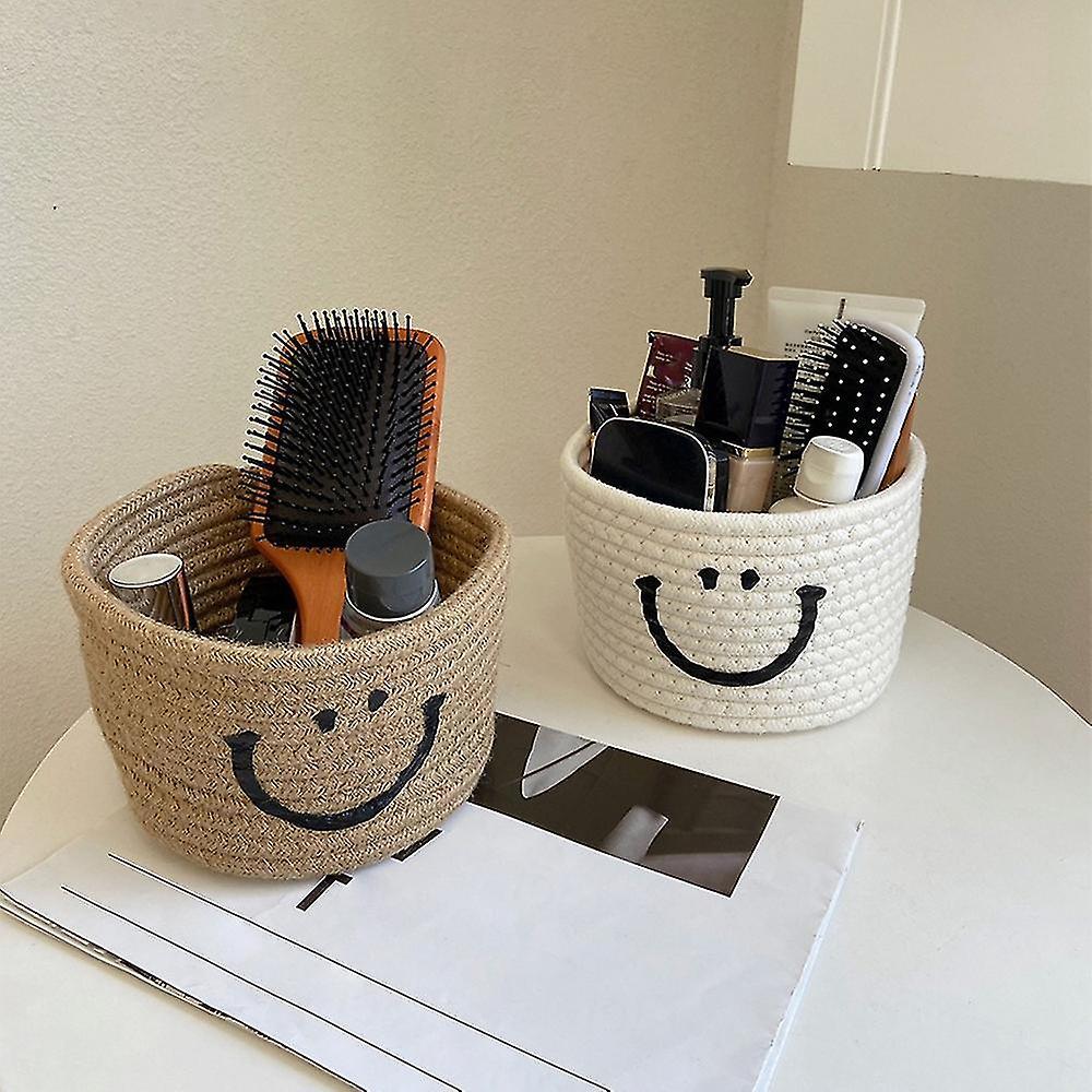 Smile Small Woven Cotton Rope Storage Baskets, Dark Khaki