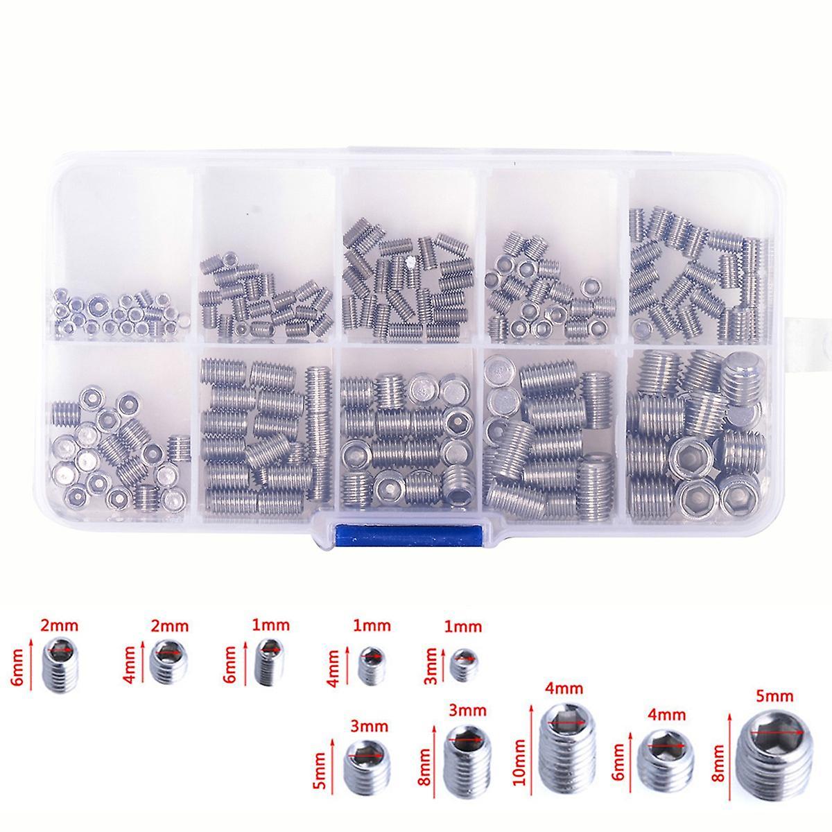 200pcs Grub Screws Hex Socket Screw Assortment Kit Set M3/m4/m5/m6/m8