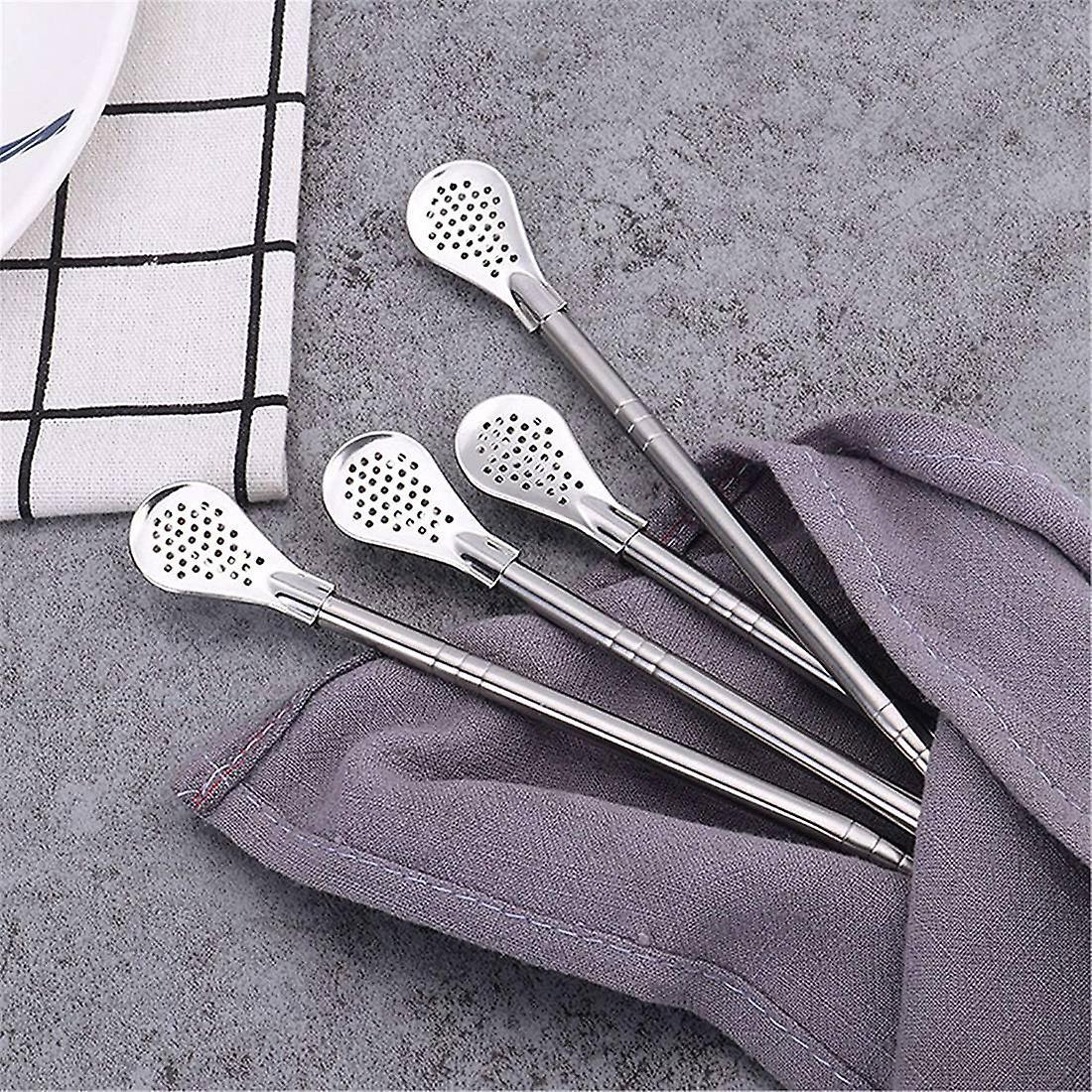 Stainless Steel Straw with Filter Spoon with 2 Pieces Brush Set