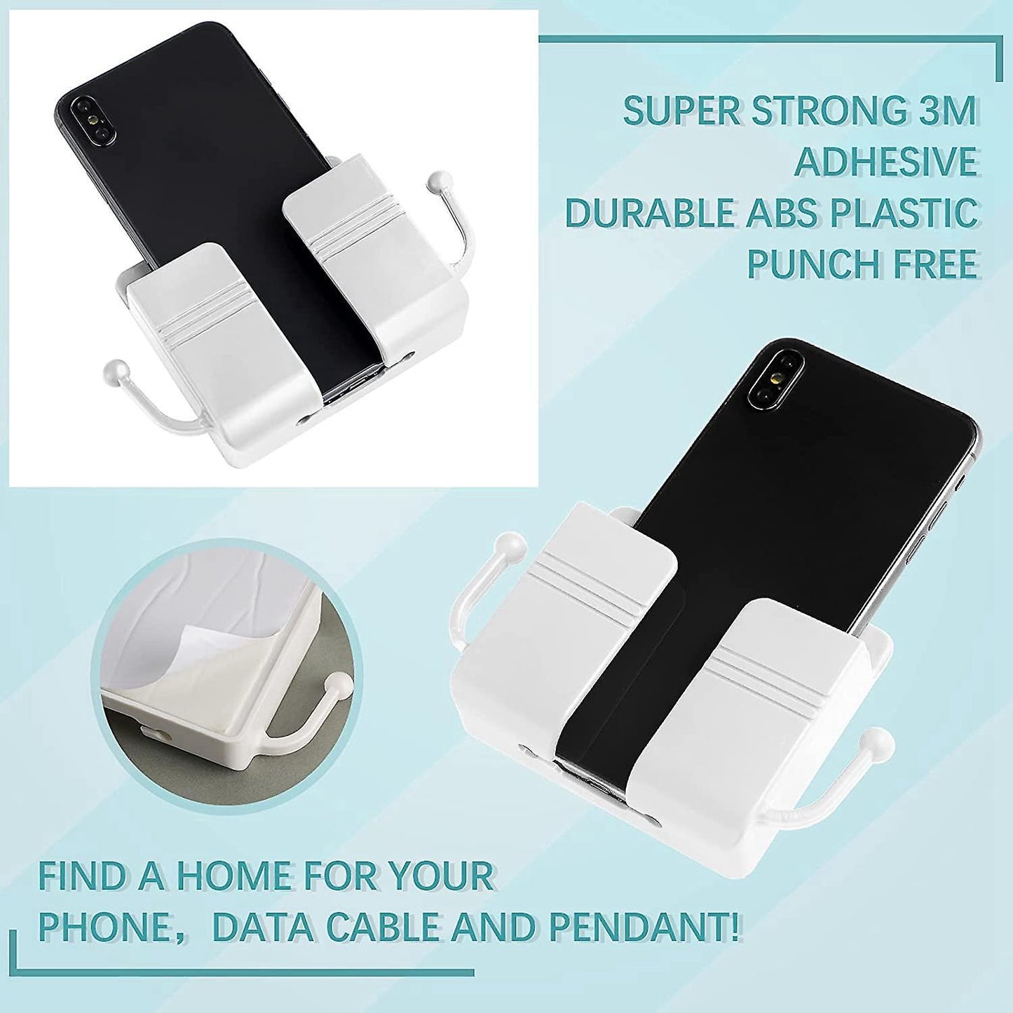 6 Pcs Wall Phone Holder Wall Mount Self-adhesive Cell Phone(white)