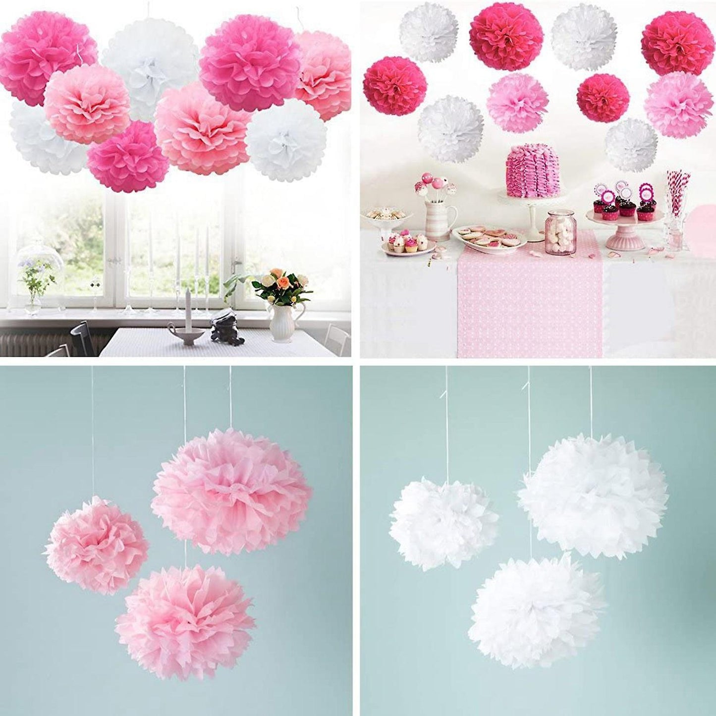 9 Pcs/set Mixed Tissue Paper Pom Poms Flower Party Decoration ( Pink)