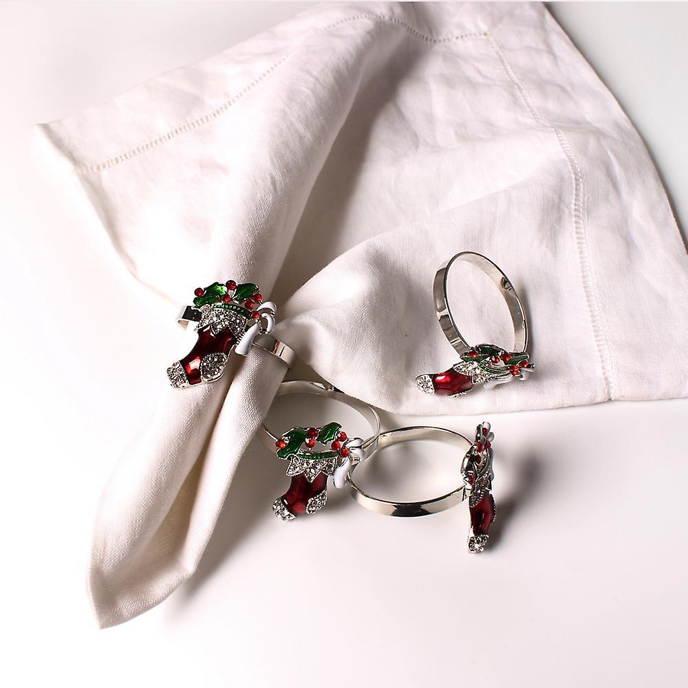 Set Of 6 Christmas Stocking Napkin Rings for Xmas Dining Table,silver