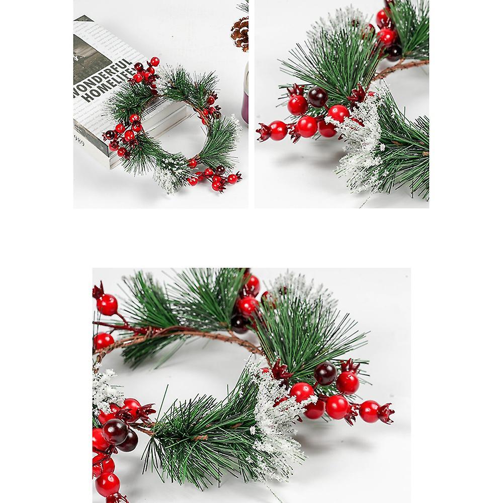 2 Pcs Red Berry Pine Wreath Snowy Pine Wreaths for Christmas Decor