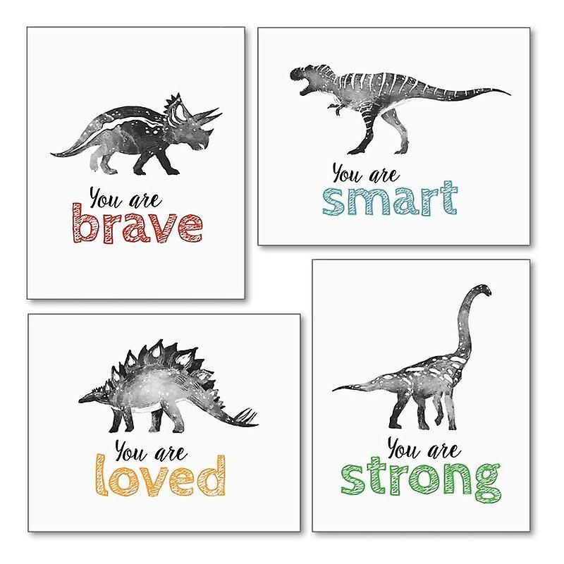 4pcs Dinosaur Wall Art for Little Boys Room, Baby Nursery Posters