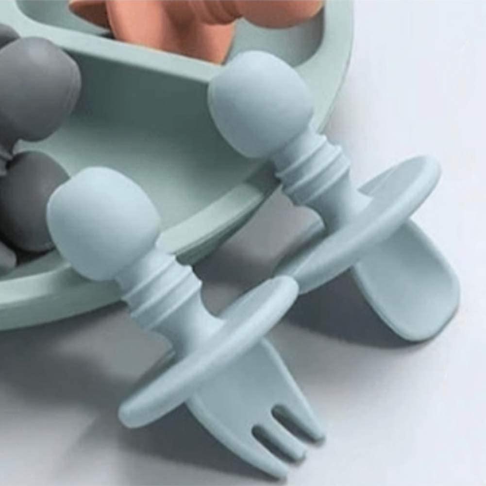 1 Set Of Silicone Plate, for Toddler and Kid with Fork and Spoon