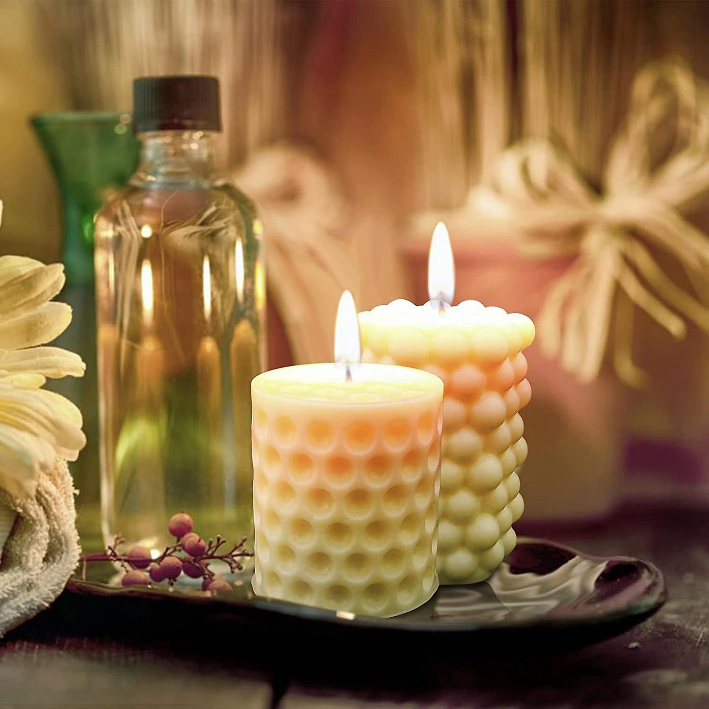 Cylinder Bubble Candle Mould, Pillar Silicone Mould