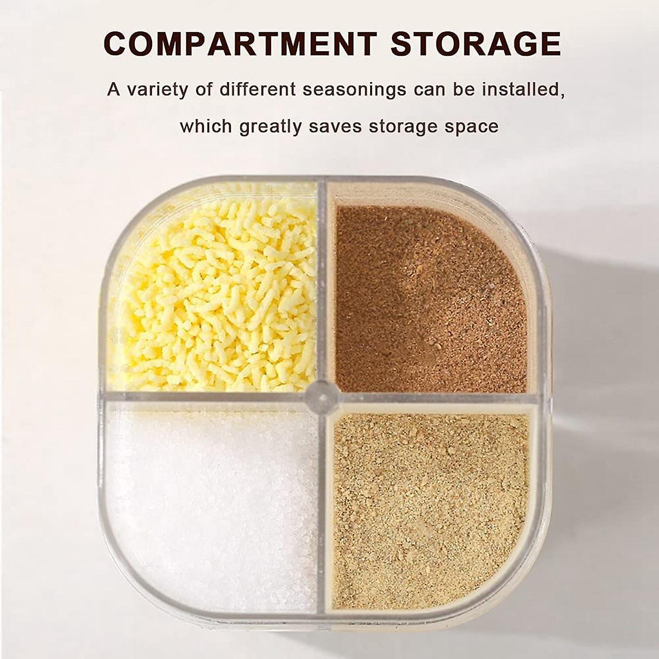 2 Pcs Spice Containers,4 Grid Seasoning Jars,kitchen Picnic