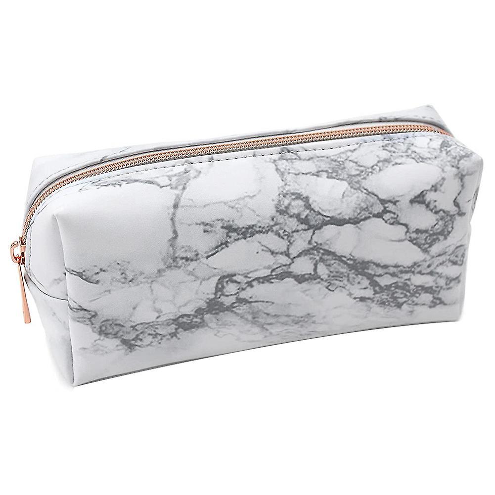 White Marble Pu Stationery Pencil Case Makeup Bag with Rose Gold Zip